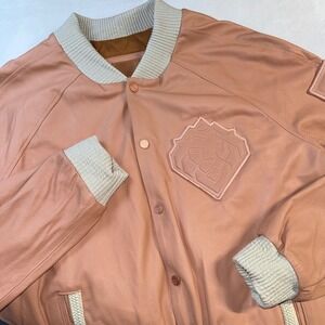 Magnus Alpha POAI Varsity Bomber Leather Jacket Mens XL Lion Crest Quiet Luxury